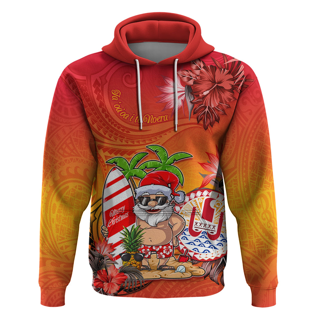 Personalised Wishes in Tahitian Christmas Hoodie French Polynesia Santa Beach LT9 Red - Polynesian Pride