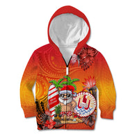 Personalised Wishes in Tahitian Christmas Kid Hoodie French Polynesia Santa Beach LT9 Zip Hoodie Red - Polynesian Pride