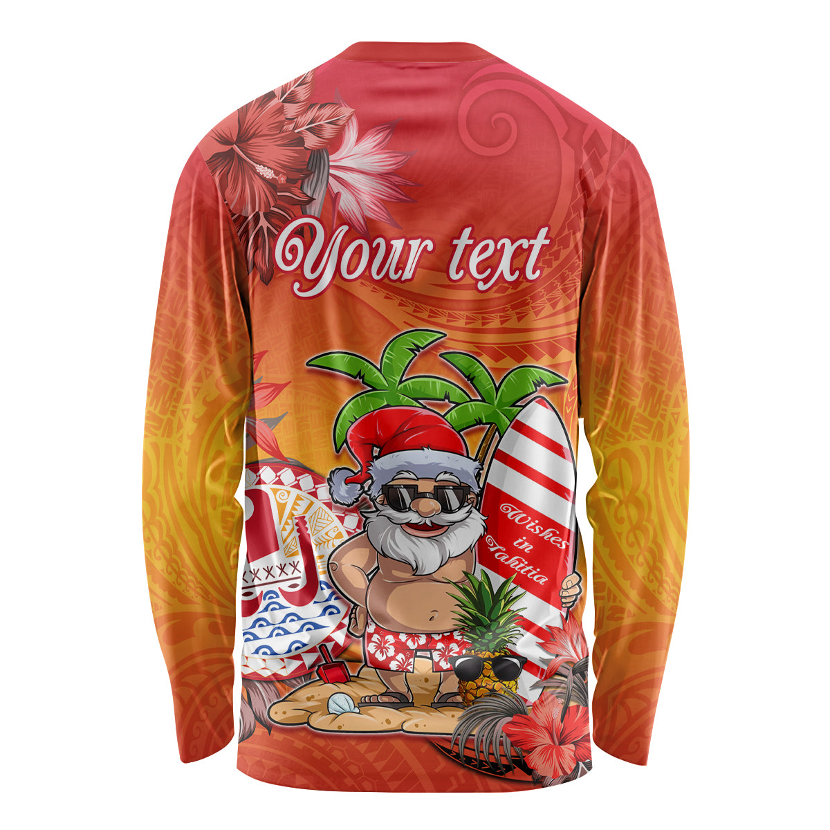 Personalised Wishes in Tahitian Christmas Long Sleeve Shirt French Polynesia Santa Beach LT9 - Polynesian Pride