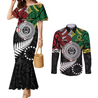Aotearoa and Cook Islands Mo Te Tiriti Couples Matching Mermaid Dress and Long Sleeve Button Shirt New Zealand Honour The Treaty Ake!Ake!Ake! LT9 Green - Polynesian Pride