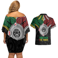 Aotearoa and Cook Islands Mo Te Tiriti Couples Matching Off Shoulder Short Dress and Hawaiian Shirt New Zealand Honour The Treaty Ake!Ake!Ake! LT9 - Polynesian Pride