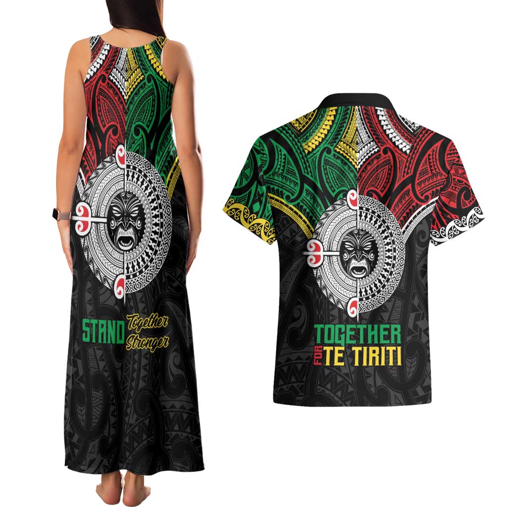 Aotearoa and Cook Islands Mo Te Tiriti Couples Matching Tank Maxi Dress and Hawaiian Shirt New Zealand Honour The Treaty Ake!Ake!Ake! LT9 - Polynesian Pride