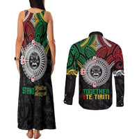 Aotearoa and Cook Islands Mo Te Tiriti Couples Matching Tank Maxi Dress and Long Sleeve Button Shirt New Zealand Honour The Treaty Ake!Ake!Ake! LT9 - Polynesian Pride