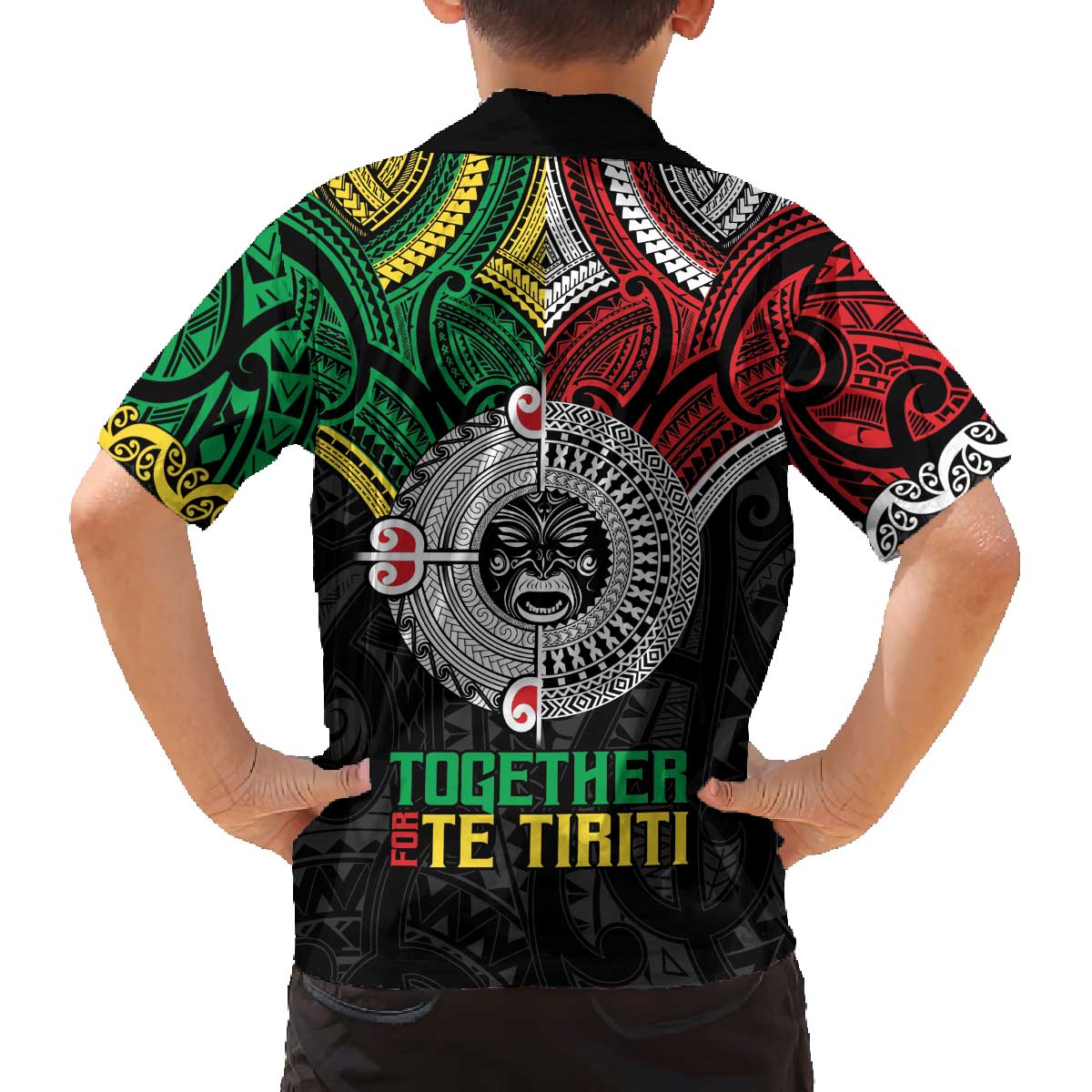 Aotearoa and Cook Islands Mo Te Tiriti Family Matching Off The Shoulder Long Sleeve Dress and Hawaiian Shirt New Zealand Honour The Treaty Ake!Ake!Ake! LT9 - Polynesian Pride