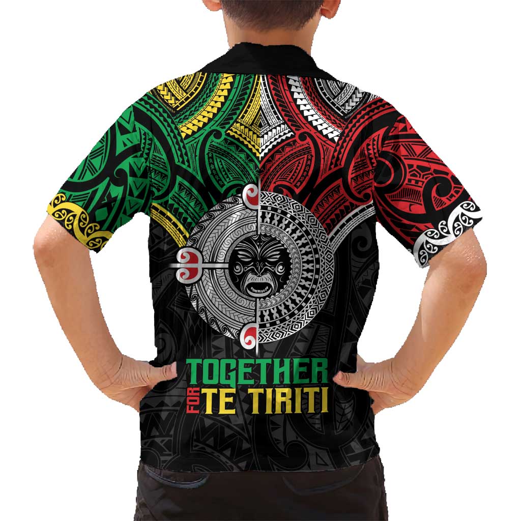 Aotearoa and Cook Islands Mo Te Tiriti Family Matching Off Shoulder Short Dress and Hawaiian Shirt New Zealand Honour The Treaty Ake!Ake!Ake! LT9 - Polynesian Pride