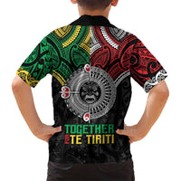 Aotearoa and Cook Islands Mo Te Tiriti Family Matching Off Shoulder Short Dress and Hawaiian Shirt New Zealand Honour The Treaty Ake!Ake!Ake! LT9 - Polynesian Pride