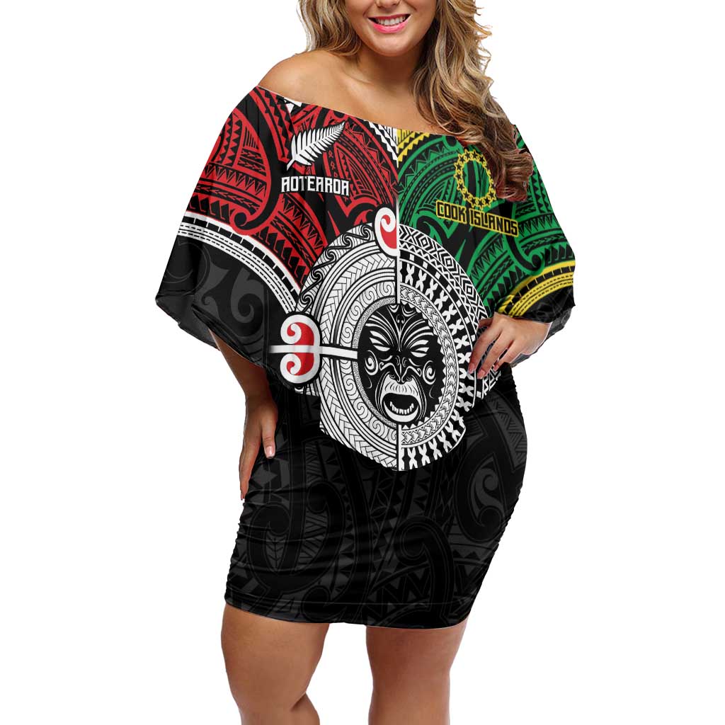 Aotearoa and Cook Islands Mo Te Tiriti Family Matching Off Shoulder Short Dress and Hawaiian Shirt New Zealand Honour The Treaty Ake!Ake!Ake! LT9 Mom's Dress Green - Polynesian Pride