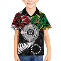 Aotearoa and Cook Islands Mo Te Tiriti Family Matching Off Shoulder Short Dress and Hawaiian Shirt New Zealand Honour The Treaty Ake!Ake!Ake! LT9 Son's Shirt Green - Polynesian Pride