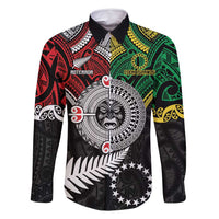 Aotearoa and Cook Islands Mo Te Tiriti Family Matching Summer Maxi Dress and Hawaiian Shirt New Zealand Honour The Treaty Ake!Ake!Ake! LT9 Dad's Shirt - Long Sleeve Green - Polynesian Pride