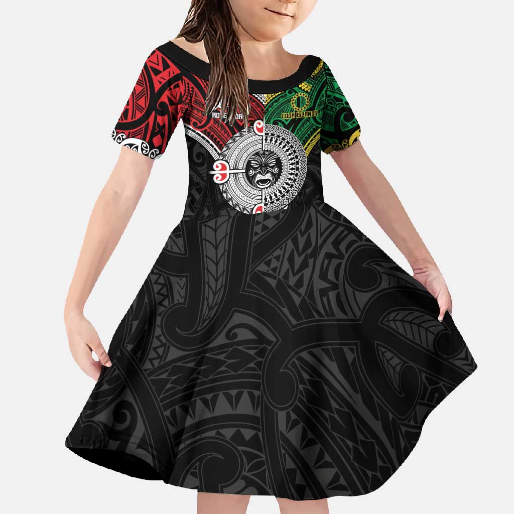 Aotearoa and Cook Islands Mo Te Tiriti Family Matching Tank Maxi Dress and Hawaiian Shirt New Zealand Honour The Treaty Ake!Ake!Ake! LT9 Daughter's Dress Green - Polynesian Pride