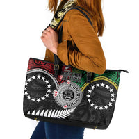 Aotearoa and Cook Islands Mo Te Tiriti Leather Tote Bag New Zealand Honour The Treaty Ake!Ake!Ake! LT9 Green - Polynesian Pride