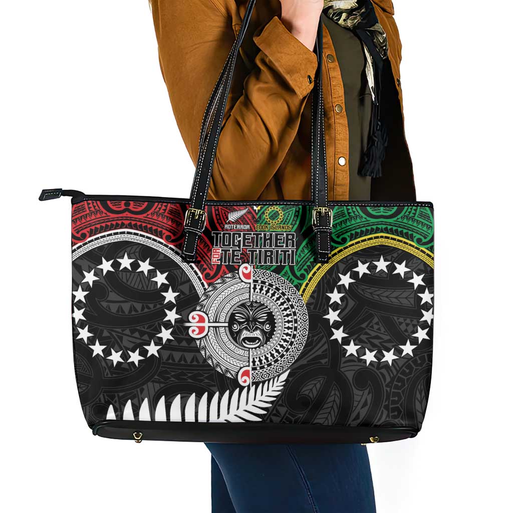 Aotearoa and Cook Islands Mo Te Tiriti Leather Tote Bag New Zealand Honour The Treaty Ake!Ake!Ake! LT9 - Polynesian Pride