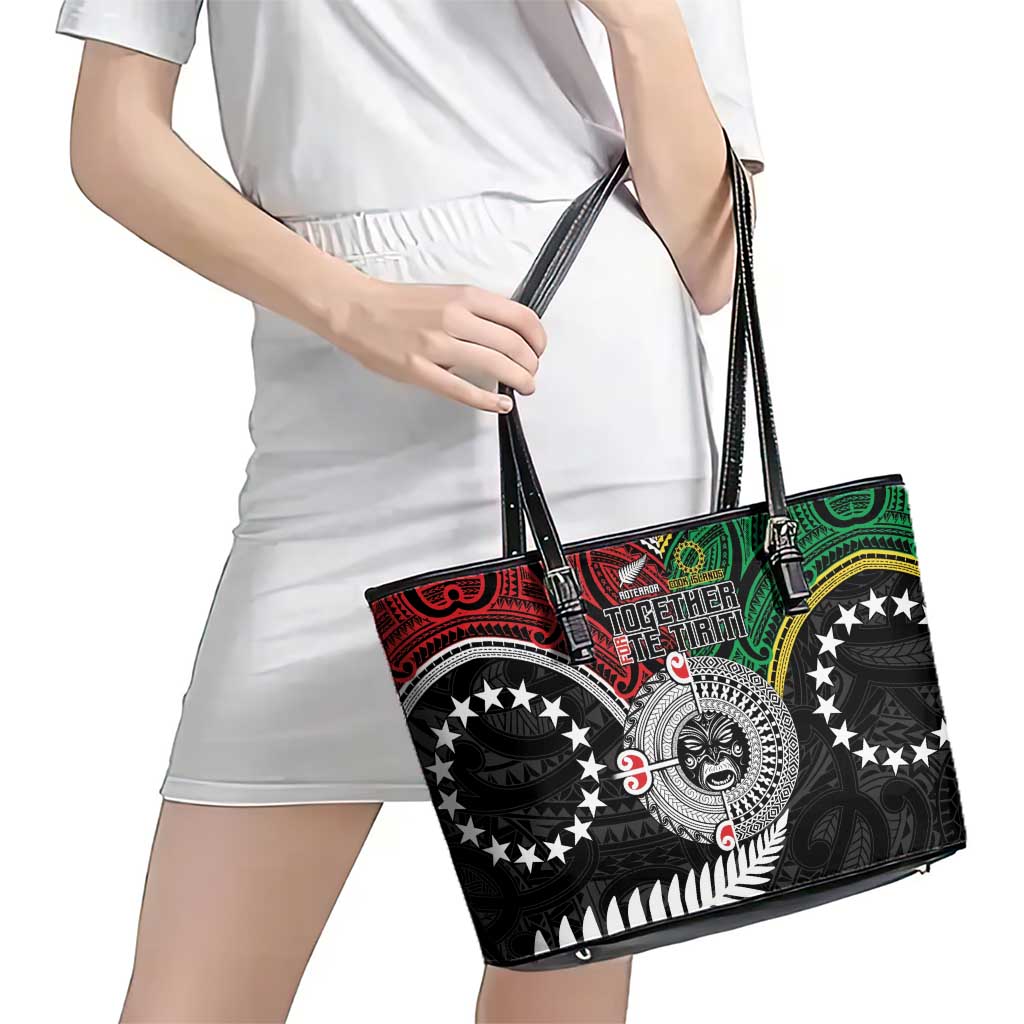 Aotearoa and Cook Islands Mo Te Tiriti Leather Tote Bag New Zealand Honour The Treaty Ake!Ake!Ake! LT9 - Polynesian Pride