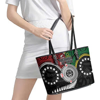 Aotearoa and Cook Islands Mo Te Tiriti Leather Tote Bag New Zealand Honour The Treaty Ake!Ake!Ake! LT9 - Polynesian Pride
