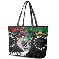 Aotearoa and Cook Islands Mo Te Tiriti Leather Tote Bag New Zealand Honour The Treaty Ake!Ake!Ake! LT9 - Polynesian Pride