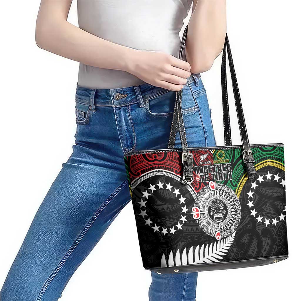 Aotearoa and Cook Islands Mo Te Tiriti Leather Tote Bag New Zealand Honour The Treaty Ake!Ake!Ake! LT9 - Polynesian Pride