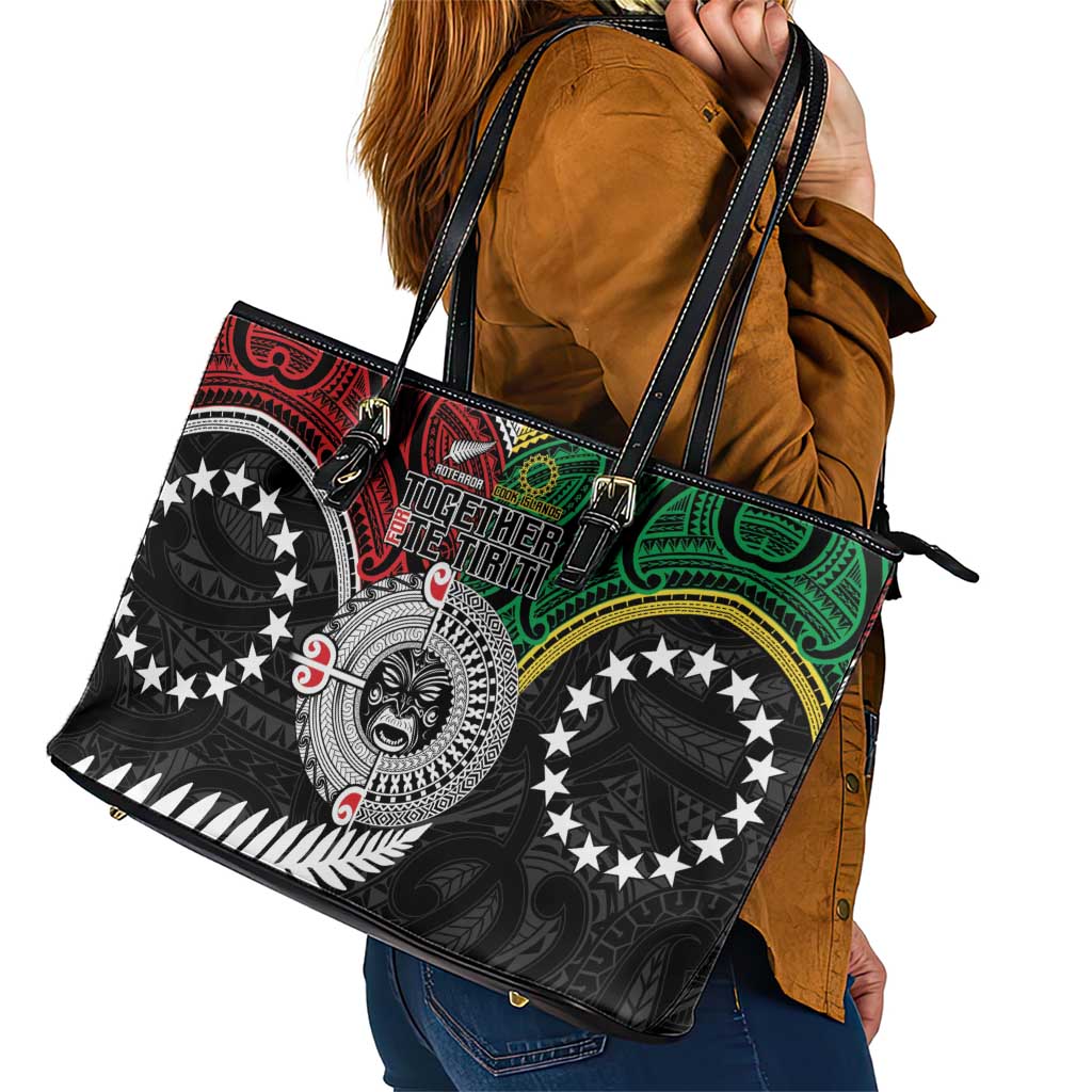 Aotearoa and Cook Islands Mo Te Tiriti Leather Tote Bag New Zealand Honour The Treaty Ake!Ake!Ake! LT9 - Polynesian Pride