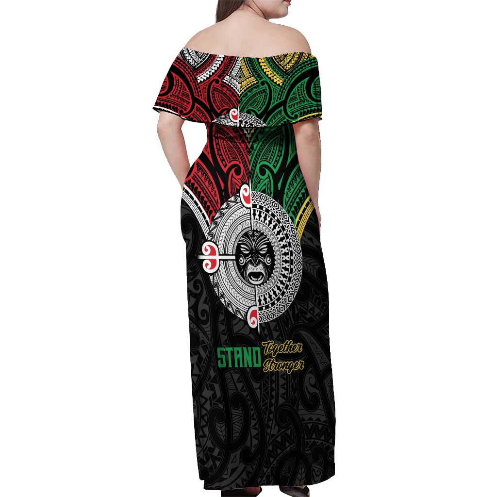 Aotearoa and Cook Islands Mo Te Tiriti Off Shoulder Maxi Dress New Zealand Honour The Treaty Ake!Ake!Ake! LT9 - Polynesian Pride