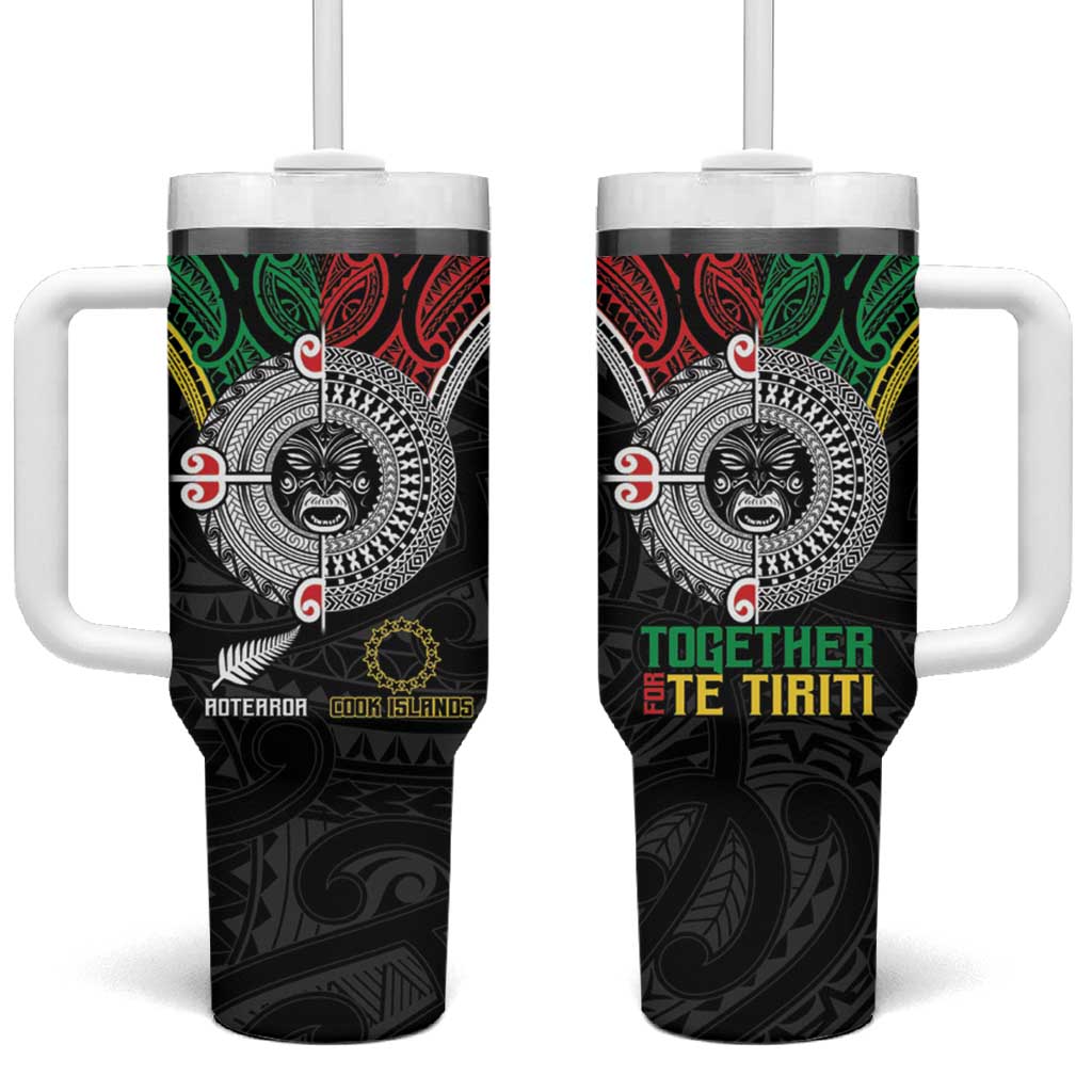 Aotearoa and Cook Islands Mo Te Tiriti Tumbler With Handle New Zealand Honour The Treaty Ake!Ake!Ake! LT9 One Size: 40 oz Green - Polynesian Pride