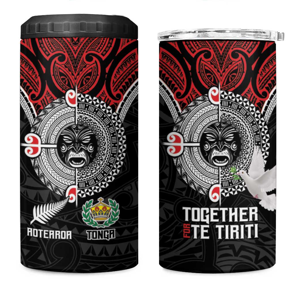 Aotearoa and Tonga Mo Te Tiriti 4 in 1 Can Cooler Tumbler New Zealand Honour The Treaty Ake!Ake!Ake!