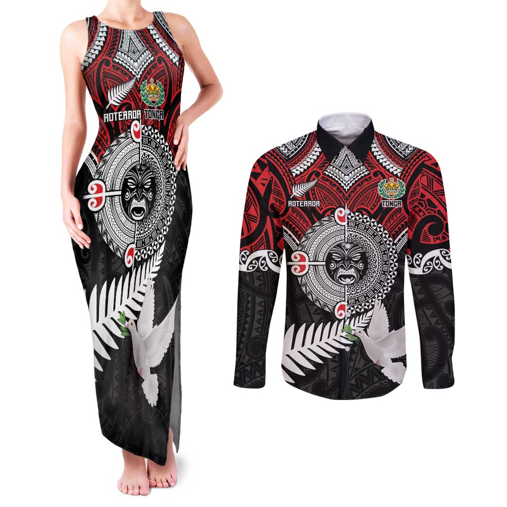 Aotearoa and Tonga Mo Te Tiriti Couples Matching Tank Maxi Dress and Long Sleeve Button Shirt New Zealand Honour The Treaty Ake!Ake!Ake!