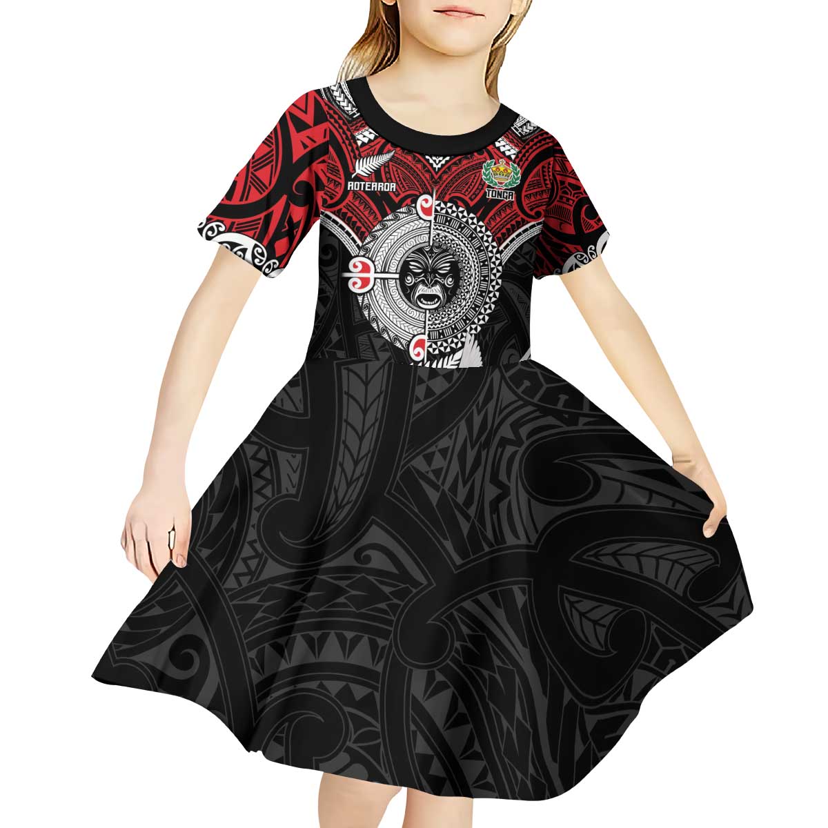 Aotearoa and Tonga Mo Te Tiriti Kid Short Sleeve Dress New Zealand Honour The Treaty Ake!Ake!Ake!