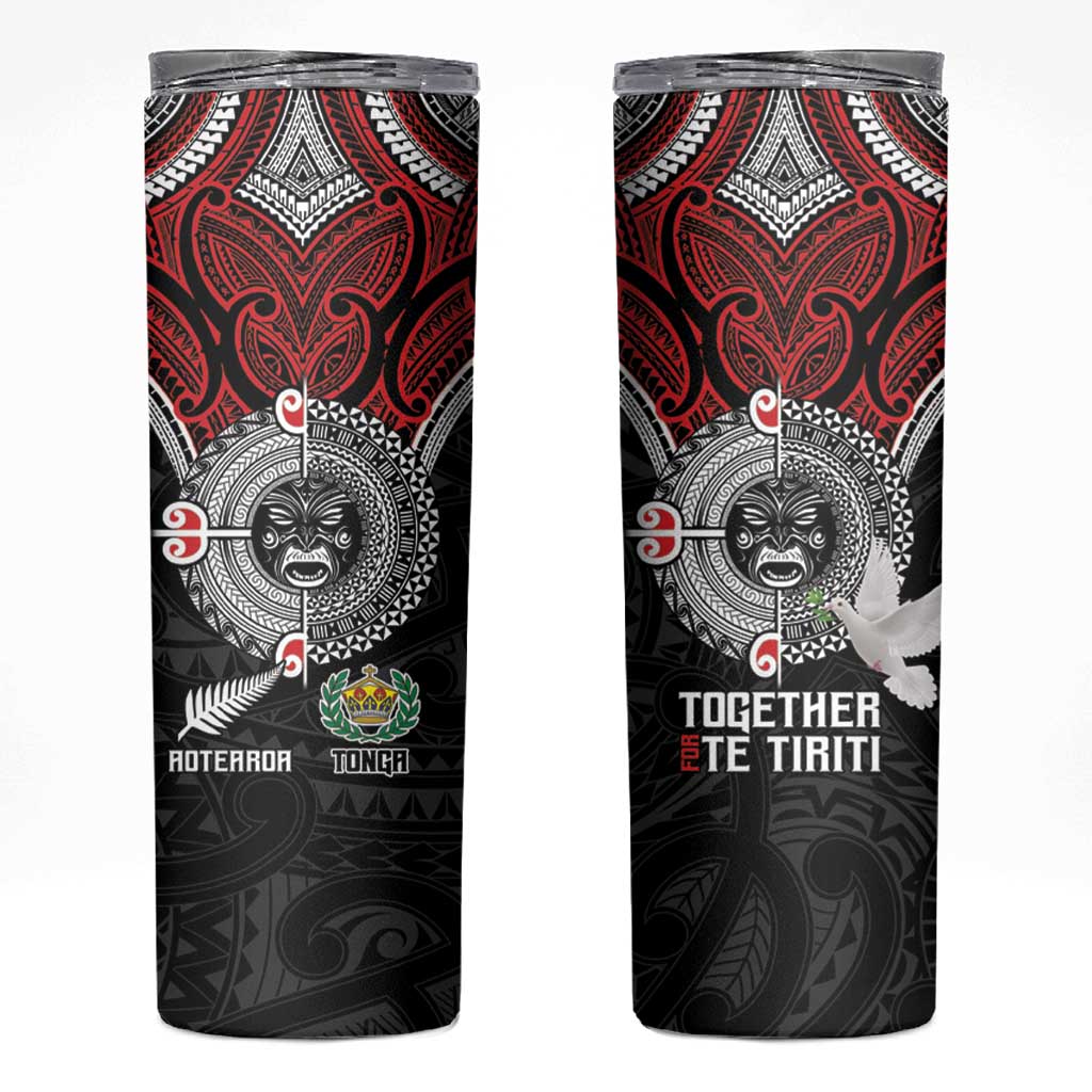 Aotearoa and Tonga Mo Te Tiriti Skinny Tumbler New Zealand Honour The Treaty Ake!Ake!Ake! LT9 Red - Polynesian Pride