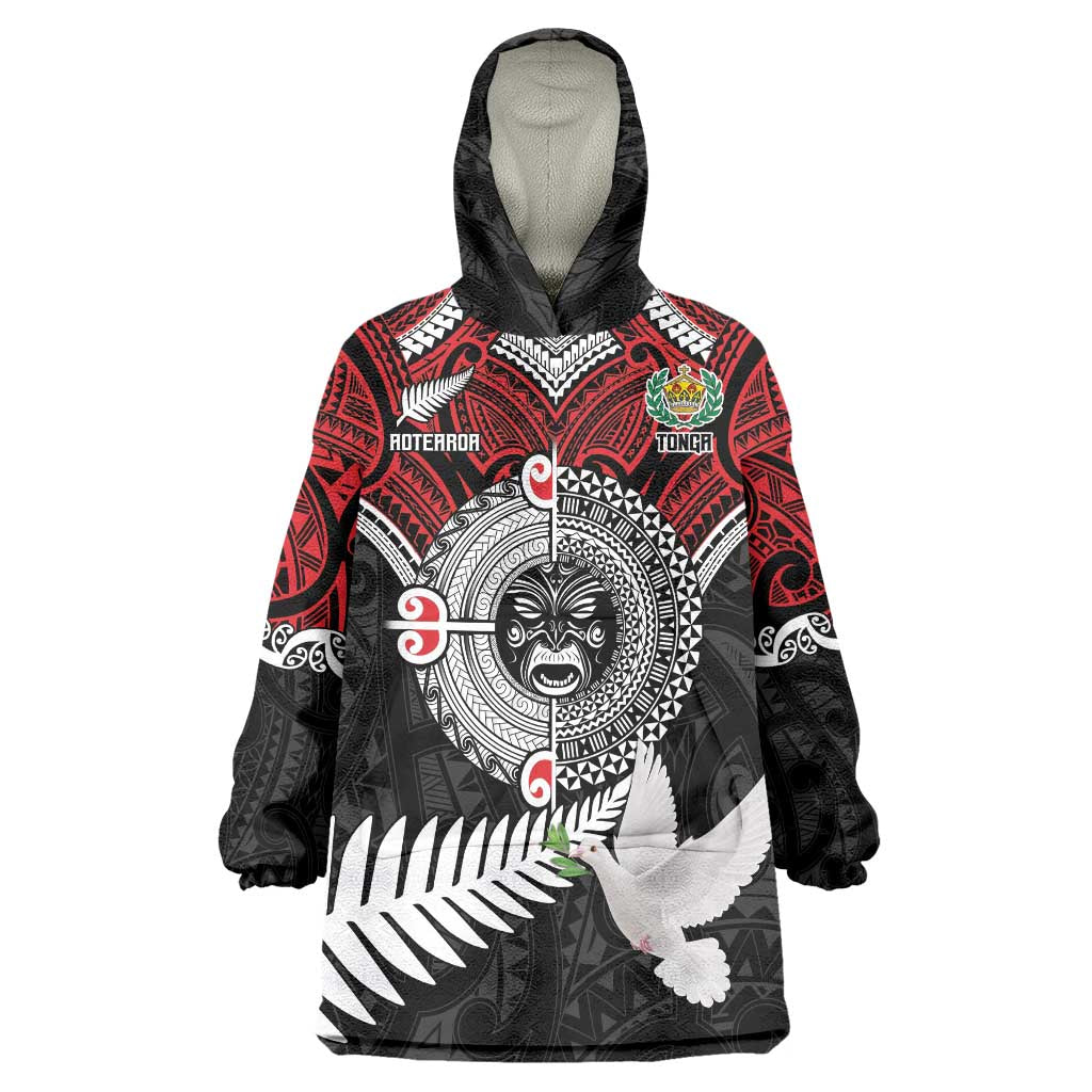 Aotearoa and Tonga Mo Te Tiriti Wearable Blanket Hoodie New Zealand Honour The Treaty Ake!Ake!Ake!