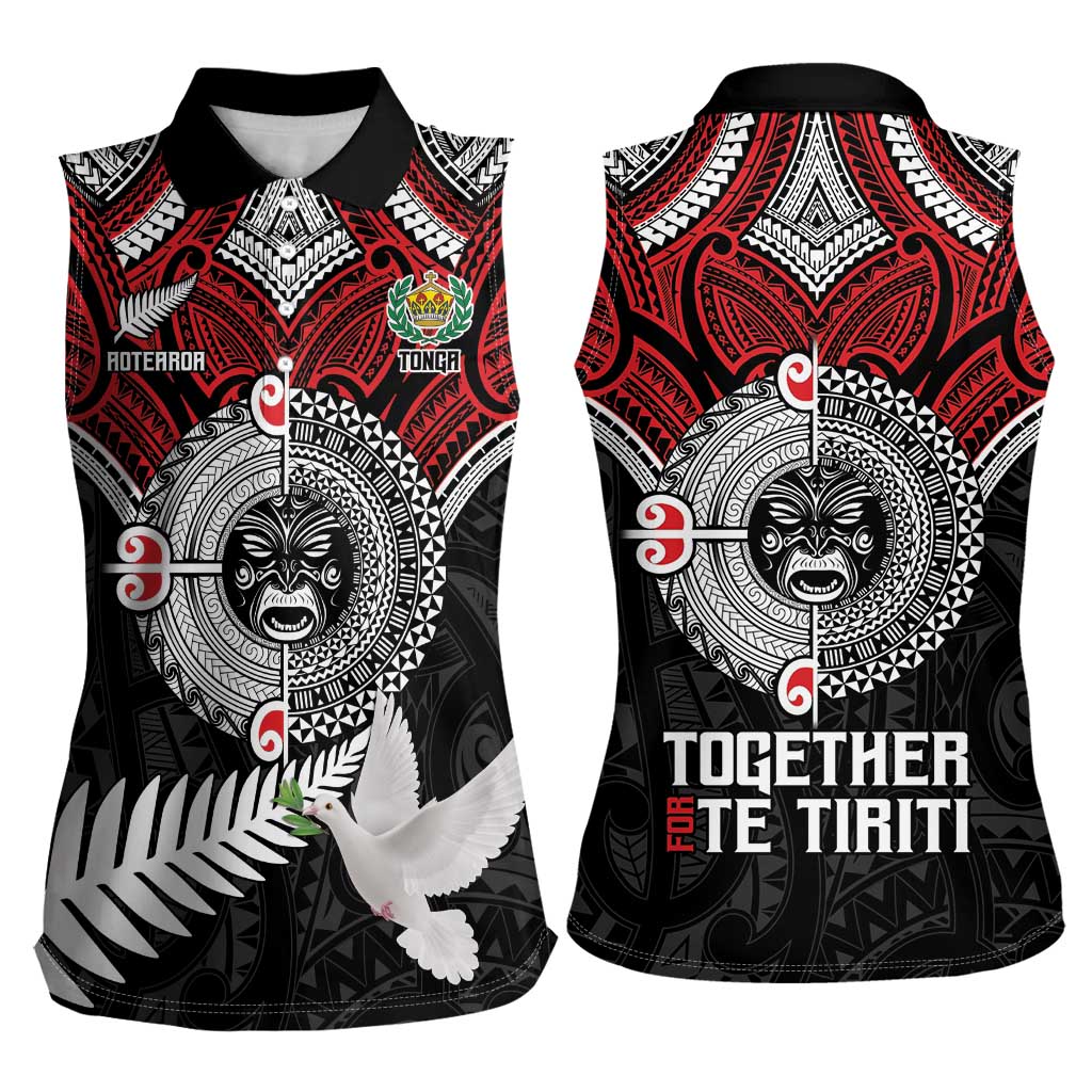 Aotearoa and Tonga Mo Te Tiriti Women Sleeveless Polo Shirt New Zealand Honour The Treaty Ake!Ake!Ake! LT9 - Polynesian Pride