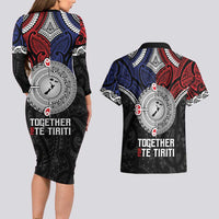Aotearoa and Samoa Mo Te Tiriti Couples Matching Long Sleeve Bodycon Dress and Hawaiian Shirt Tangata Moana Stand with Tangata Whenua
