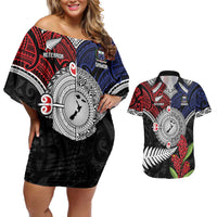 Aotearoa and Samoa Mo Te Tiriti Couples Matching Off Shoulder Short Dress and Hawaiian Shirt Tangata Moana Stand with Tangata Whenua