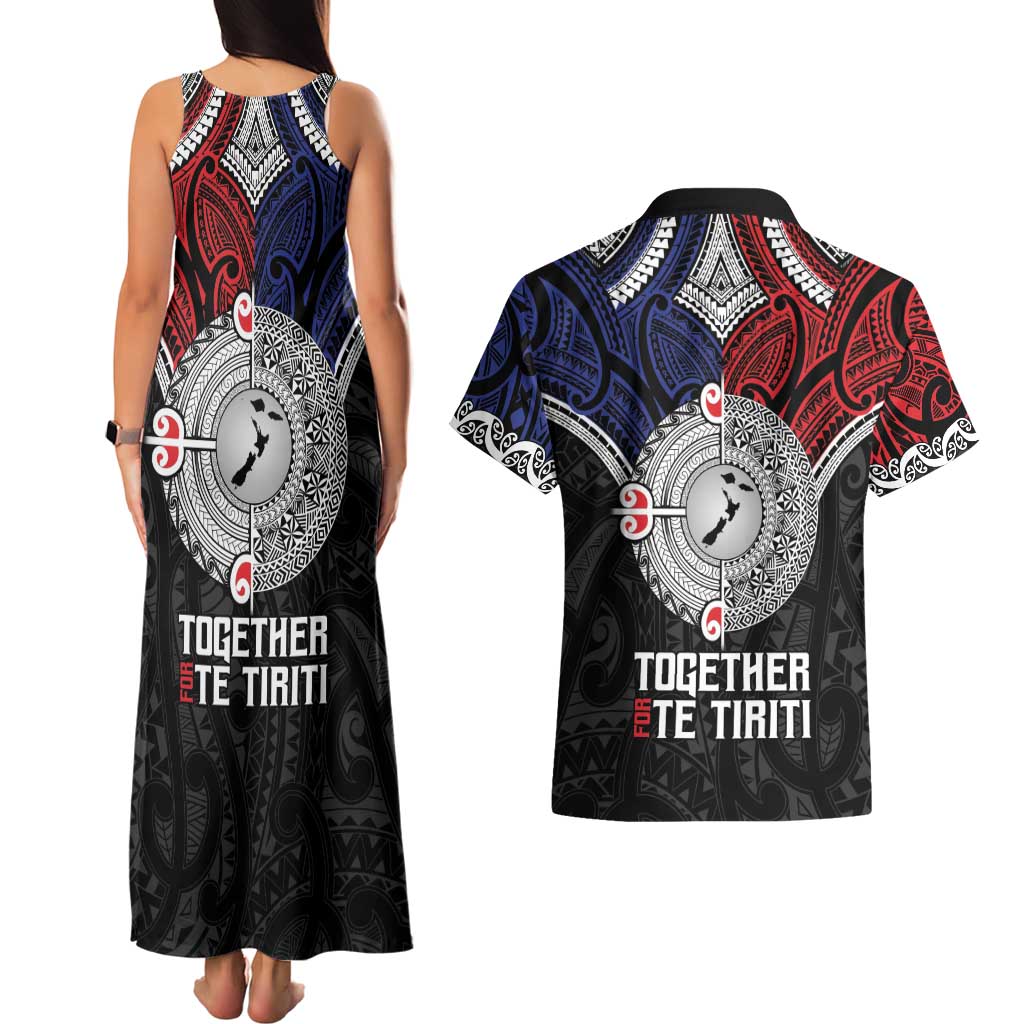Aotearoa and Samoa Mo Te Tiriti Couples Matching Tank Maxi Dress and Hawaiian Shirt Tangata Moana Stand with Tangata Whenua