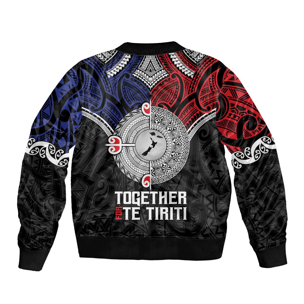 Aotearoa and Samoa Mo Te Tiriti Sleeve Zip Bomber Jacket Tangata Moana Stand with Tangata Whenua