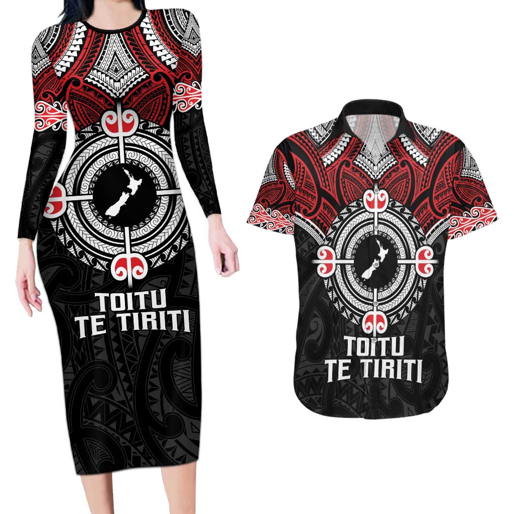 Aotearoa Proud To Be Maori Couples Matching Long Sleeve Bodycon Dress and Hawaiian Shirt New Zealand Fight Together