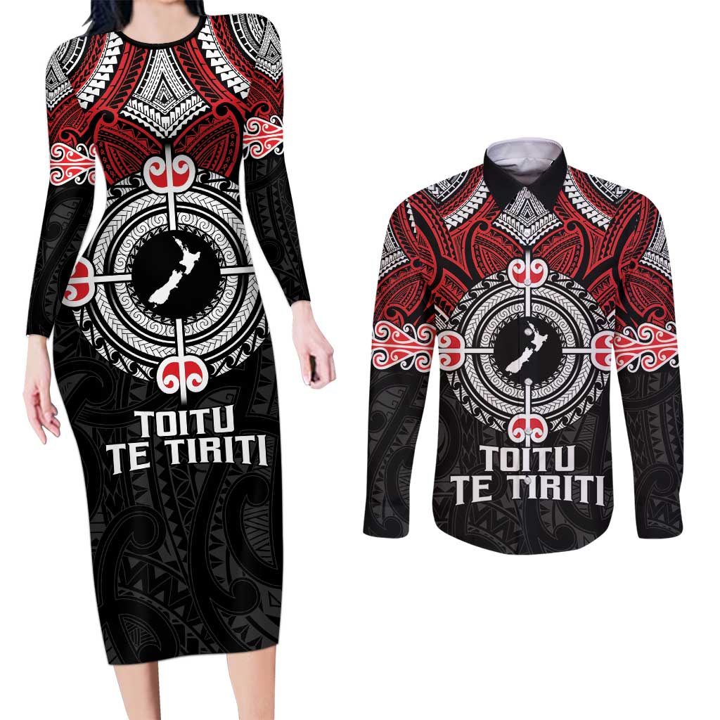 Aotearoa Proud To Be Maori Couples Matching Long Sleeve Bodycon Dress and Long Sleeve Button Shirt New Zealand Fight Together