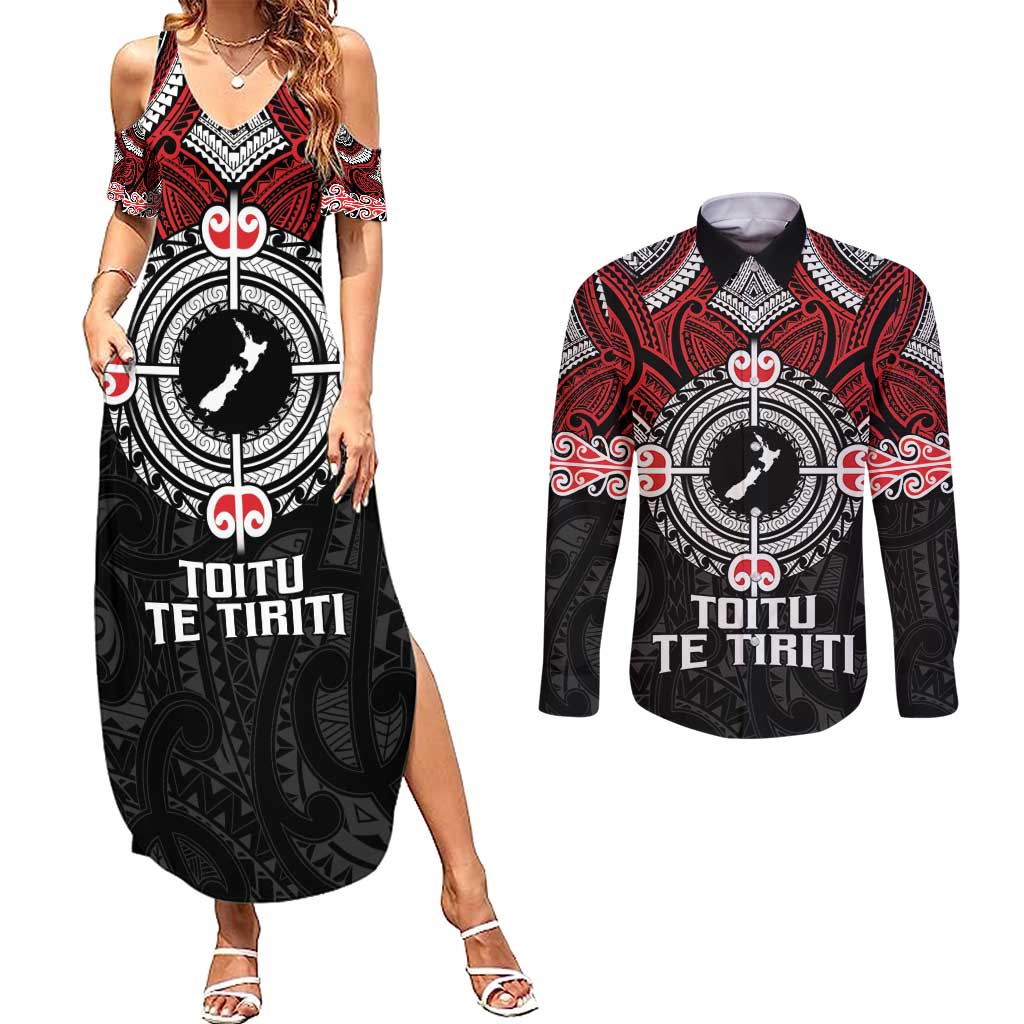 Aotearoa Proud To Be Maori Couples Matching Summer Maxi Dress and Long Sleeve Button Shirt New Zealand Fight Together