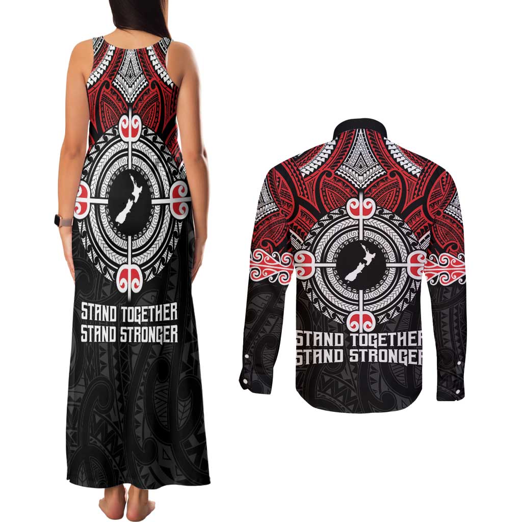 Aotearoa Proud To Be Maori Couples Matching Tank Maxi Dress and Long Sleeve Button Shirt New Zealand Fight Together