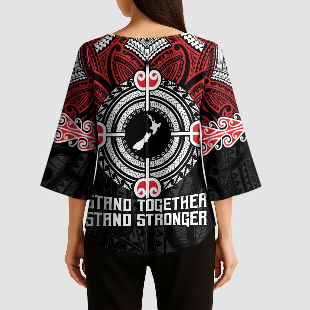 Aotearoa Proud To Be Maori Kimono Sleeve Blouse New Zealand Fight Together - Polynesian Pride