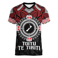 Aotearoa Proud To Be Maori Women V-Neck T-Shirt New Zealand Fight Together LT9 Female Red - Polynesian Pride