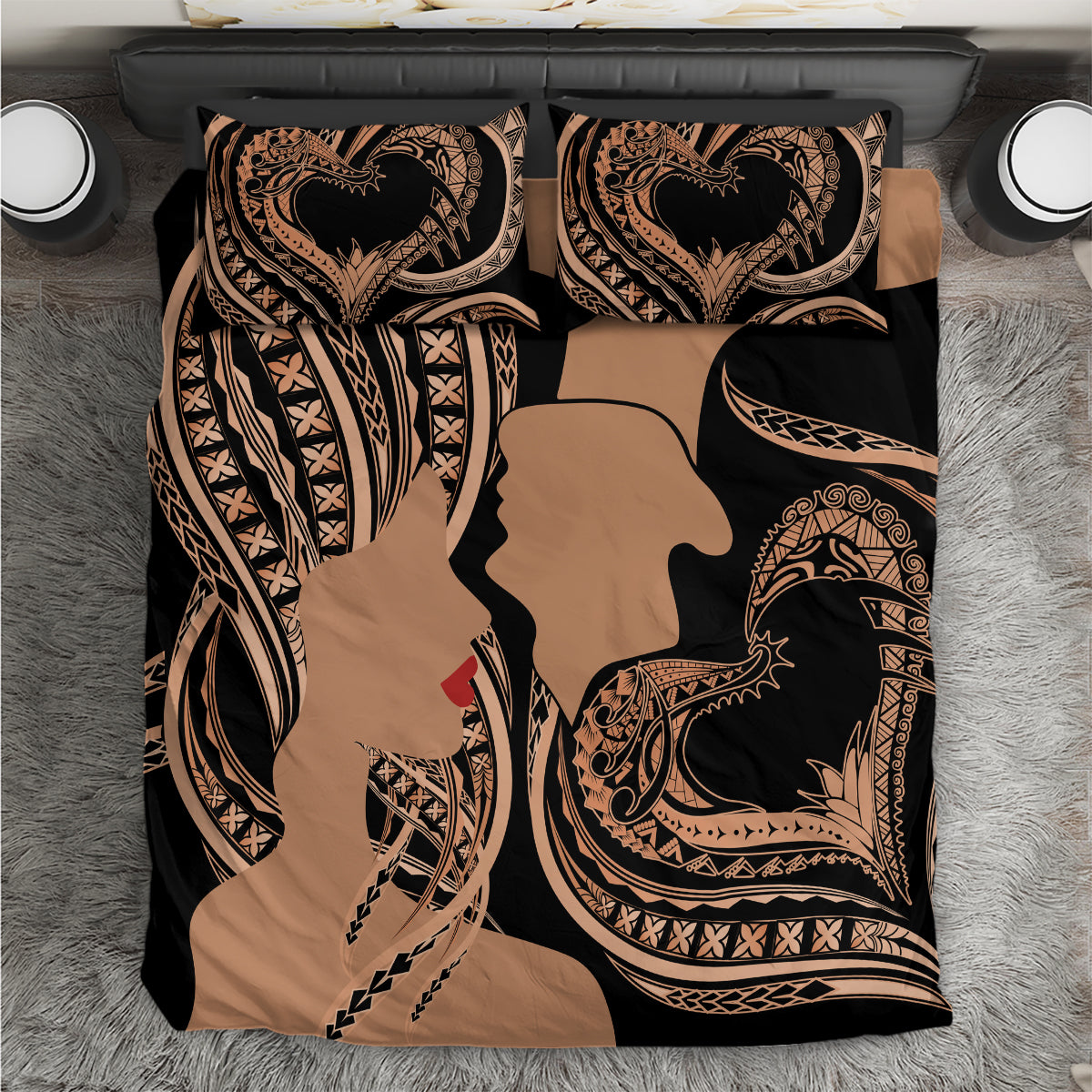 Personalised Valentines Day Romantic Lovers Bedding Set LT9 Gold - Polynesian Pride