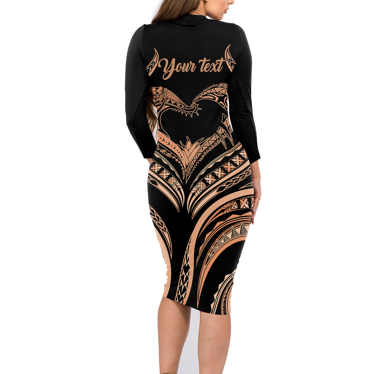 Personalised Valentines Day Romantic Lovers Family Matching Long Sleeve Bodycon Dress and Hawaiian Shirt LT9 - Polynesian Pride