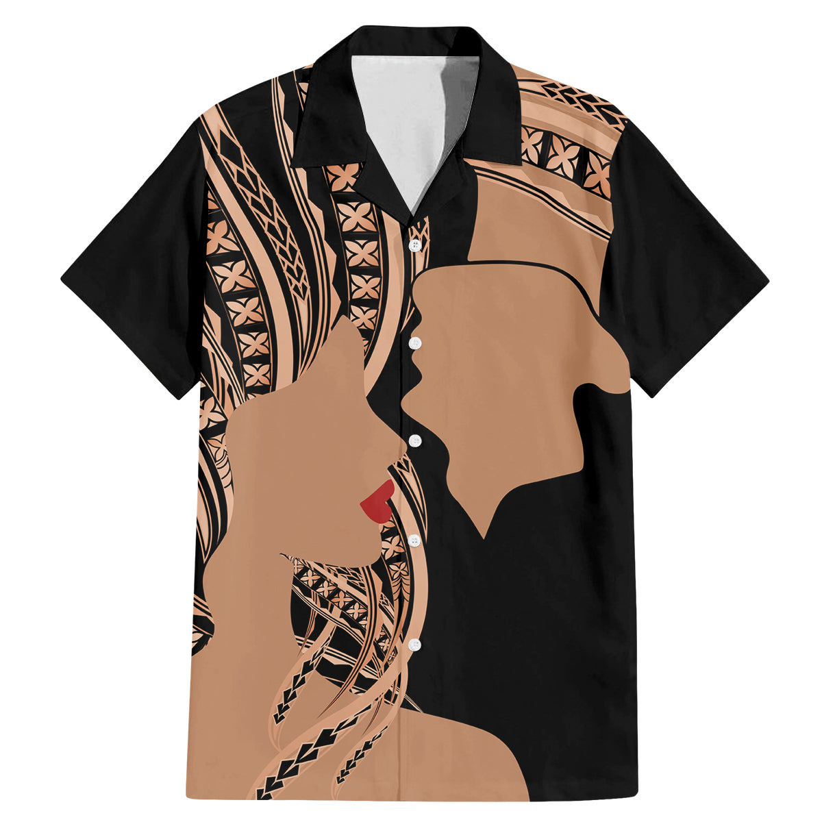 Personalised Valentines Day Romantic Lovers Family Matching Mermaid Dress and Hawaiian Shirt LT9 Dad's Shirt - Short Sleeve Gold - Polynesian Pride