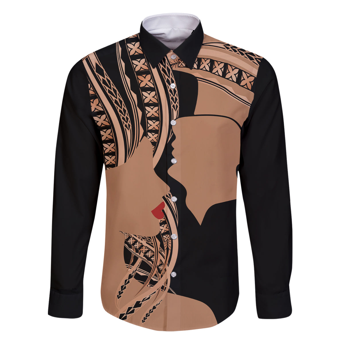 Personalised Valentines Day Romantic Lovers Family Matching Off Shoulder Short Dress and Hawaiian Shirt LT9 Dad's Shirt - Long Sleeve Gold - Polynesian Pride