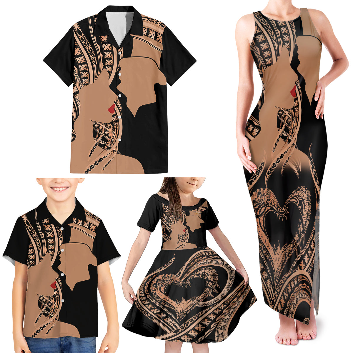 Personalised Valentines Day Romantic Lovers Family Matching Tank Maxi Dress and Hawaiian Shirt LT9 - Polynesian Pride
