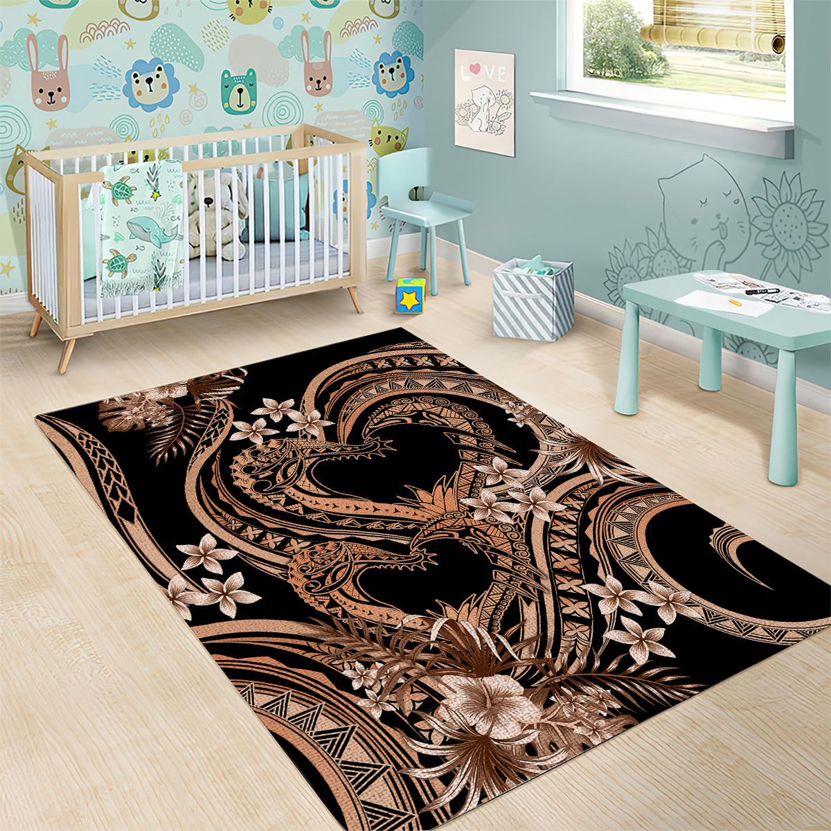 Polynesia Valentines Day Forever In My Heart Tattoo Area Rug Gold Style LT9 - Polynesian Pride
