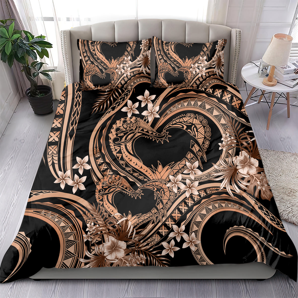Polynesia Valentines Day Forever In My Heart Tattoo Bedding Set Gold Style LT9 - Polynesian Pride