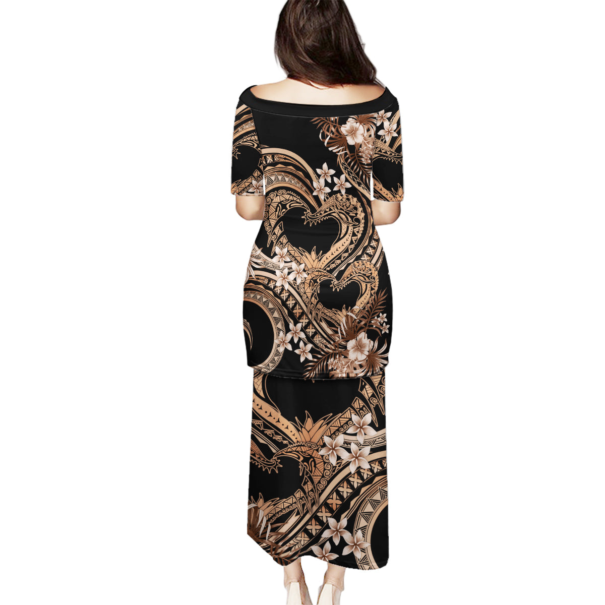 Polynesia Valentines Day Forever In My Heart Tattoo Family Matching Puletasi and Hawaiian Shirt Gold Style LT9 - Polynesian Pride