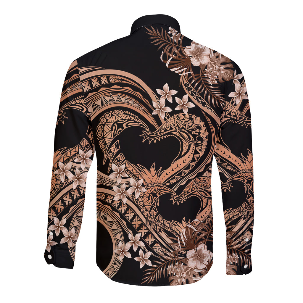 Polynesia Valentines Day Forever In My Heart Tattoo Long Sleeve Button Shirt Gold Style LT9 - Polynesian Pride
