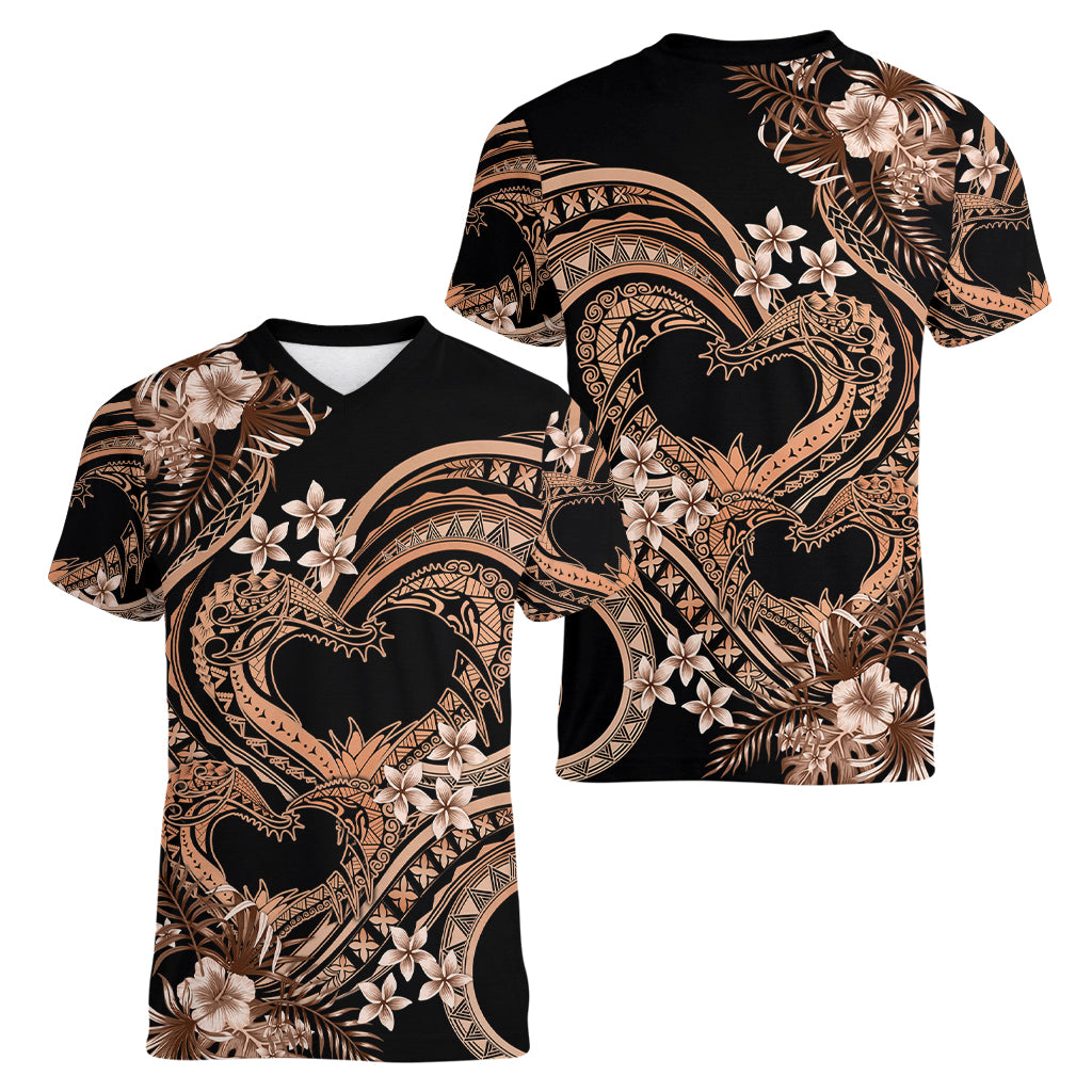 Polynesia Valentines Day Forever In My Heart Tattoo Women V Neck T Shirt Gold Style LT9 - Polynesian Pride