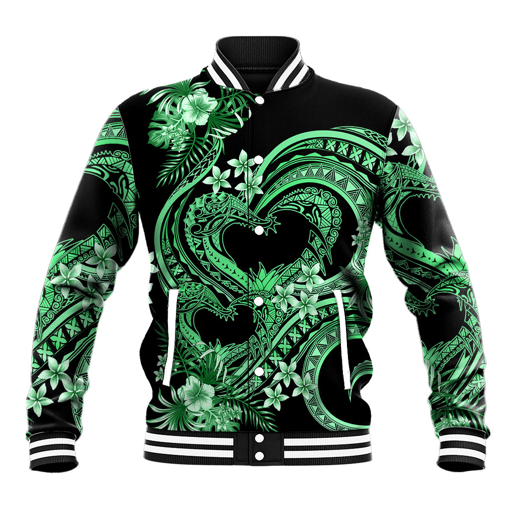 Polynesia Valentines Day Forever In My Heart Tattoo Baseball Jacket Green Style LT9 Unisex Green - Polynesian Pride